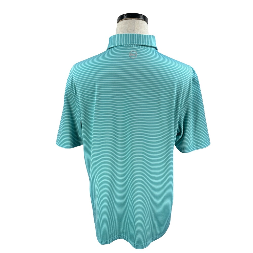 Vineyard Vines Mens L On-The-Go Sankaty Polo Shirt Teal Aqua Striped Performance - Picture 5 of 11